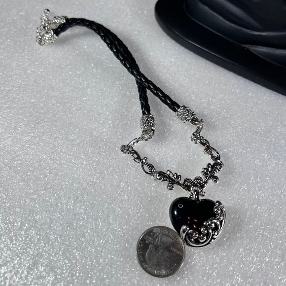 Retro Black Dark Witchy Goth Dark Heart Scroll Necklace Set Deadstock NEW NWT - Picture 14 of 16